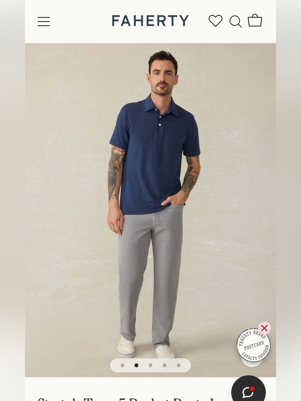 Faherty Brand Stretch Terry 5-Pocket Chino Pant Gray